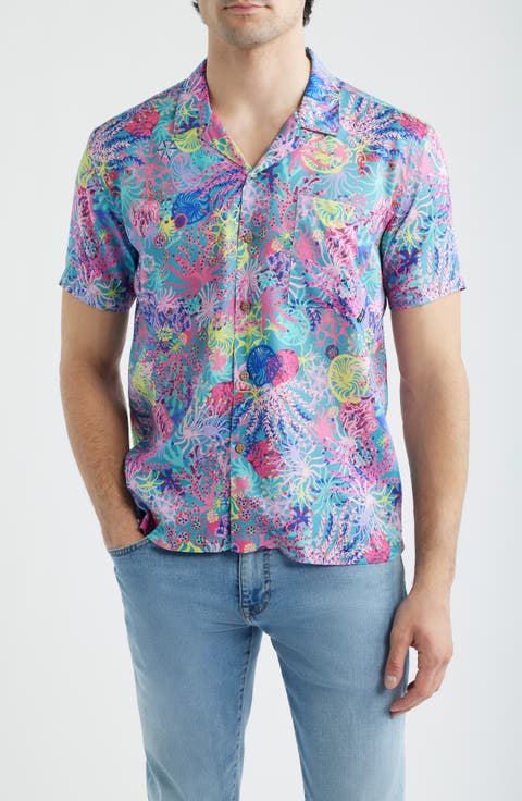 Coral Print Camp Shirt