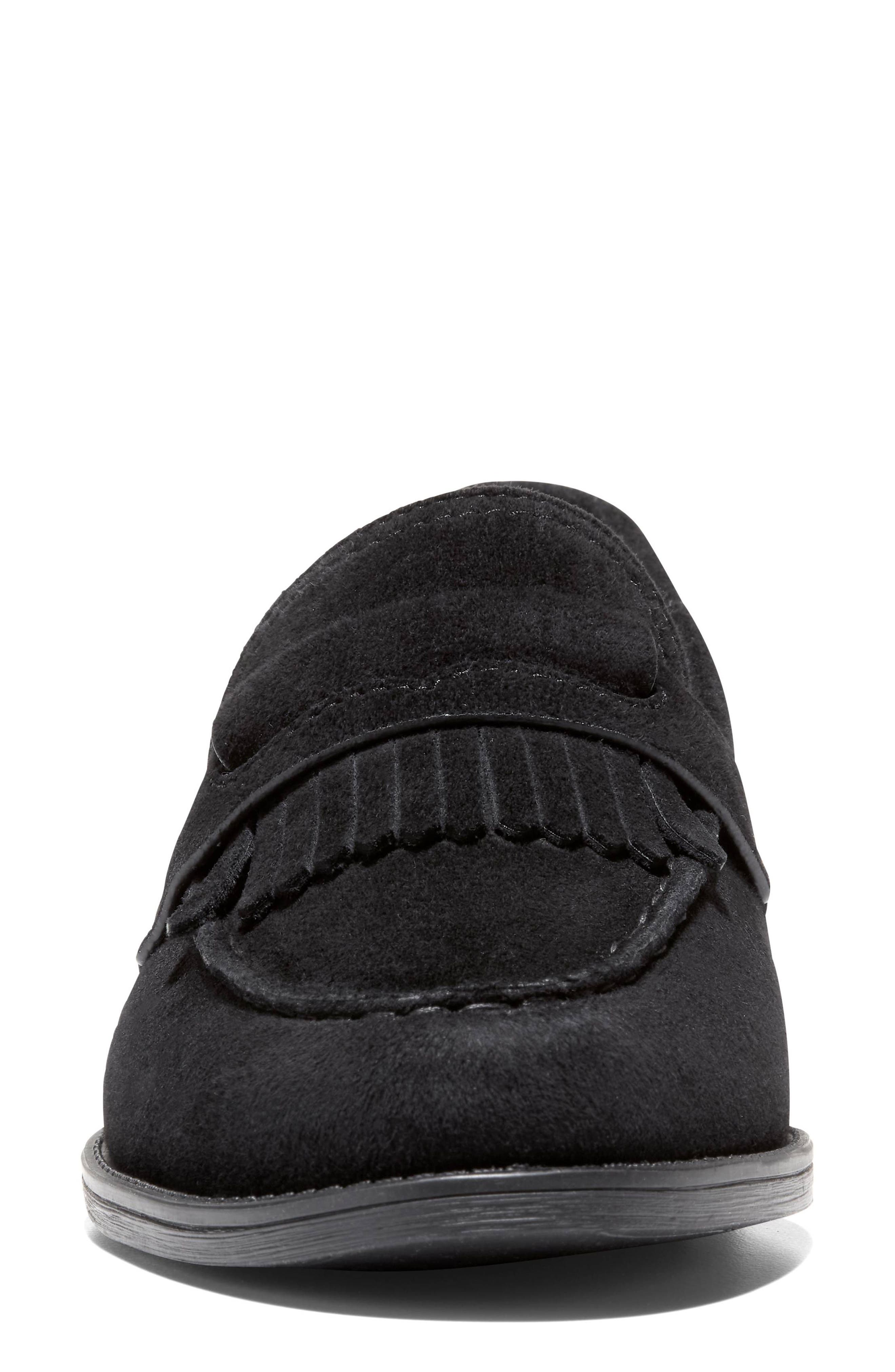 Cole Haan Stassi Kiltie Fringe Loafer, Alternate, color, Black Suede