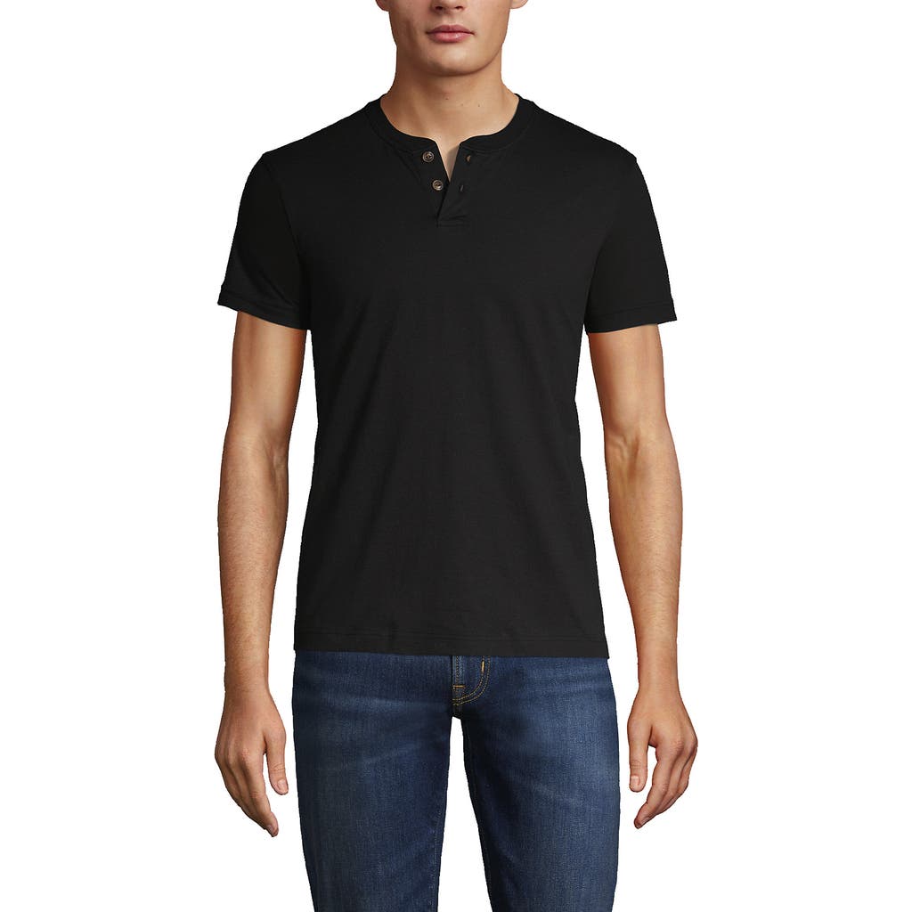 Lands' End Short Sleeve Super-t Henley In Black