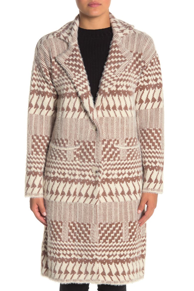 Notch Collar Printed Sweater, Alternate, color, CAMEL COMBO
