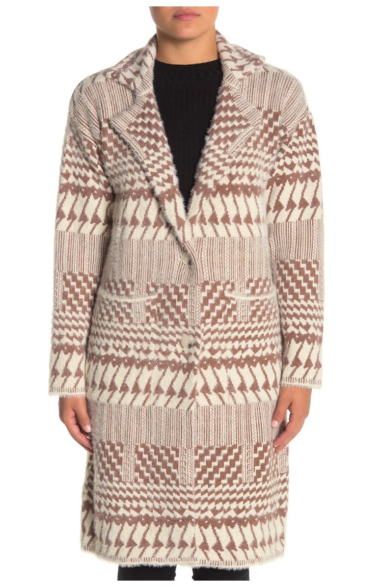 Love Token Notch Collar Printed Sweater, Alternate, color, Camel Combo