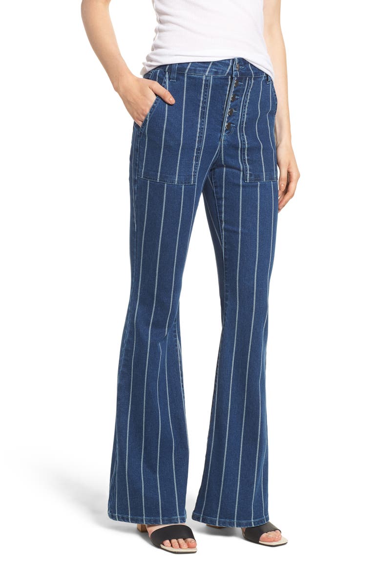 Stripe High Waist Flare Jeans, Main, color, MEDIUM WASH