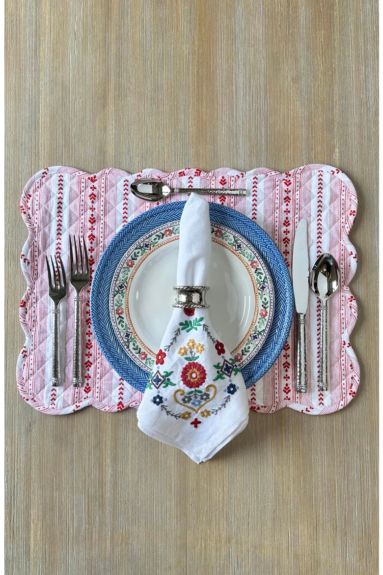 Villa Stripe Set of 4 Quilted Placemats, Alternate, color, RED