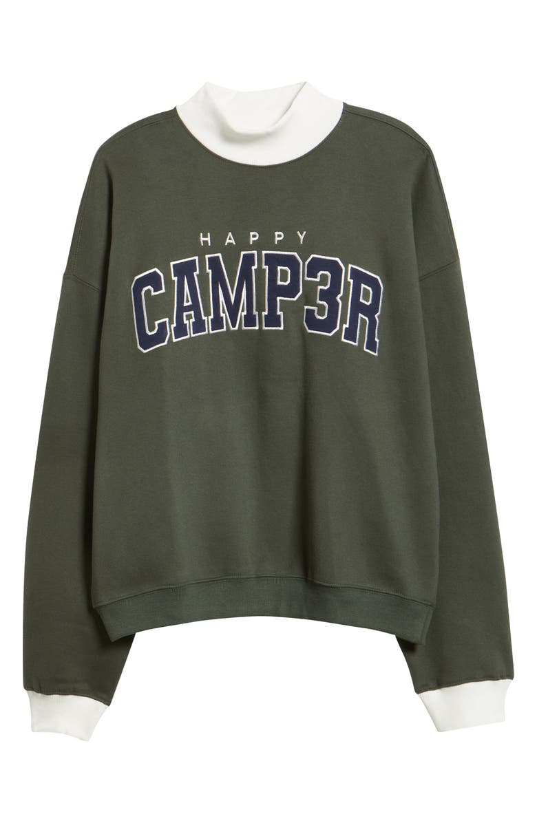 HAPPY CAMP3R Logo Appliqué Mock Neck Graphic Sweatshirt, Alternate, color, Olive
