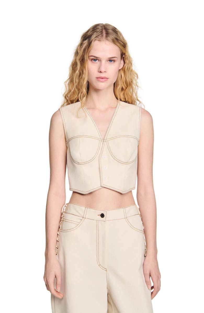 SANDRO Denim cropped jacket, Alternate, color, 