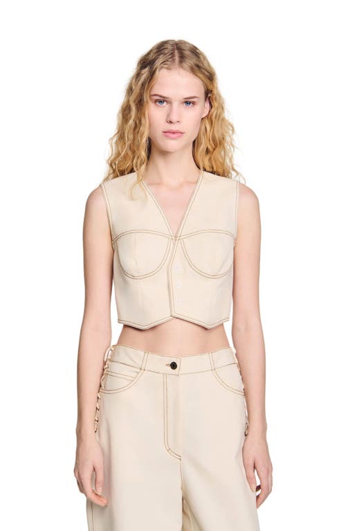 Sandro Denim Cropped Jacket In Sand