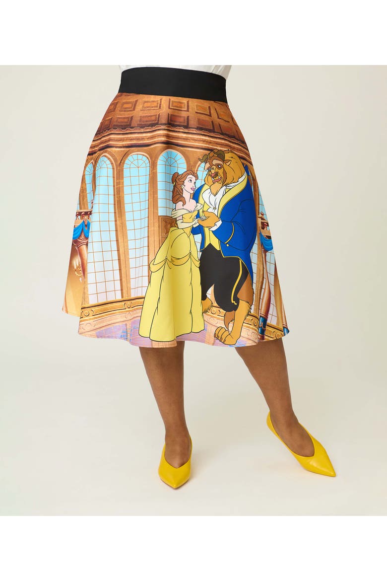Plus Size Retro Style High Waist Vivien Swing Skirt, Alternate, color, Brown Princess & Beast