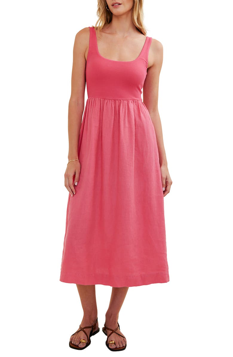 Bella Dahl Mixed Media Midi Dress, Main, color, Spiced Hibiscus