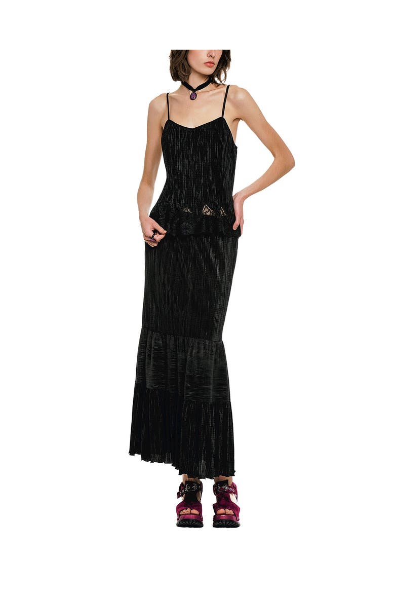 Plisse Tiered Maxi Skirt, Alternate, color, Black