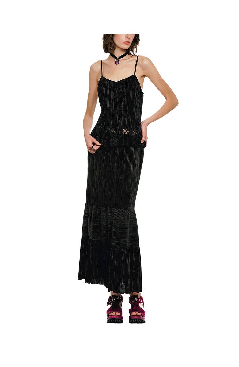 Anna Sui Plisse Tiered Maxi Skirt, Alternate, color, Black