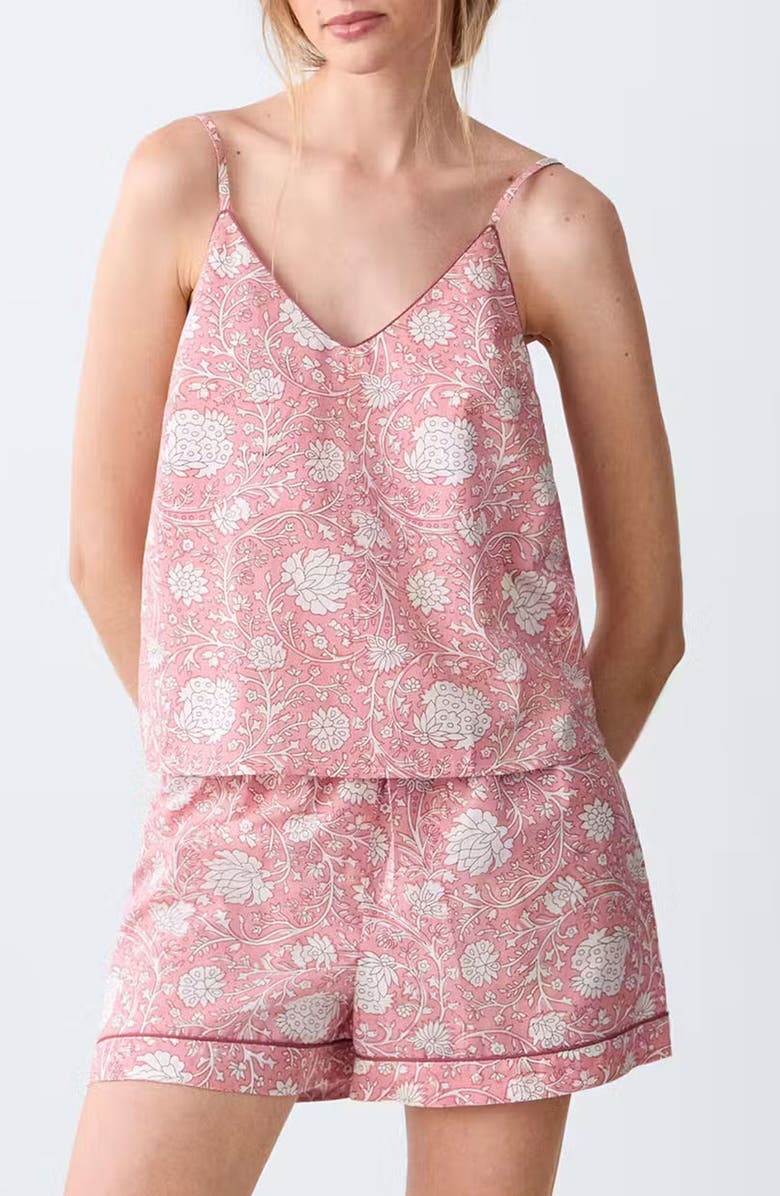 MANGO TEEN Floral Print Cotton Short Pajamas, Main, color, Pink