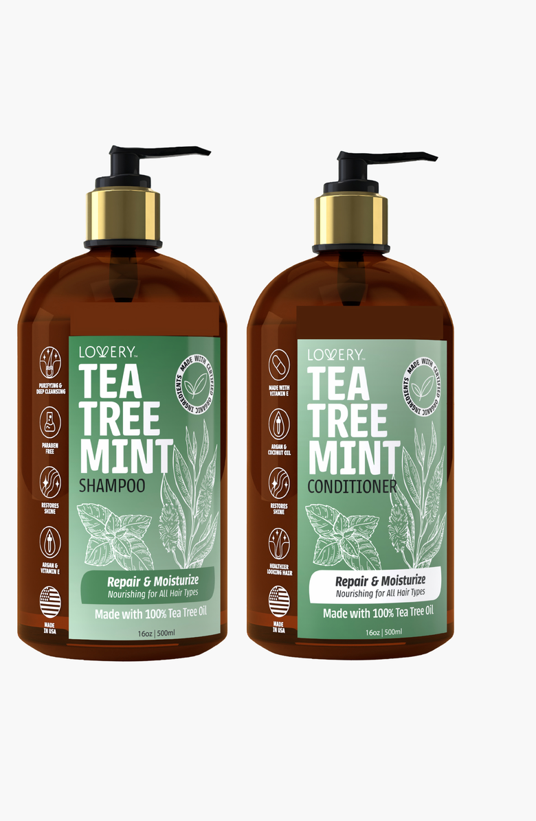 Lovery Tea Tree Mint Shampoo and Conditioner Gift Set, Main, color, Amber / Green