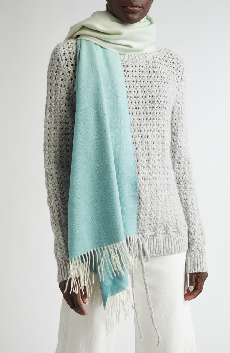 Johnstons of Elgin Block Check Cashmere Fringe Scarf, Alternate, color, White