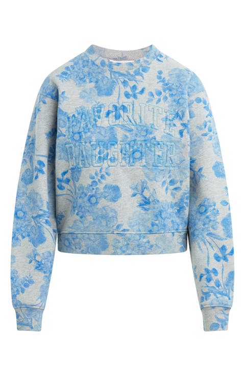 Classic Embroidered Floral Crop Cotton Blend Sweatshirt