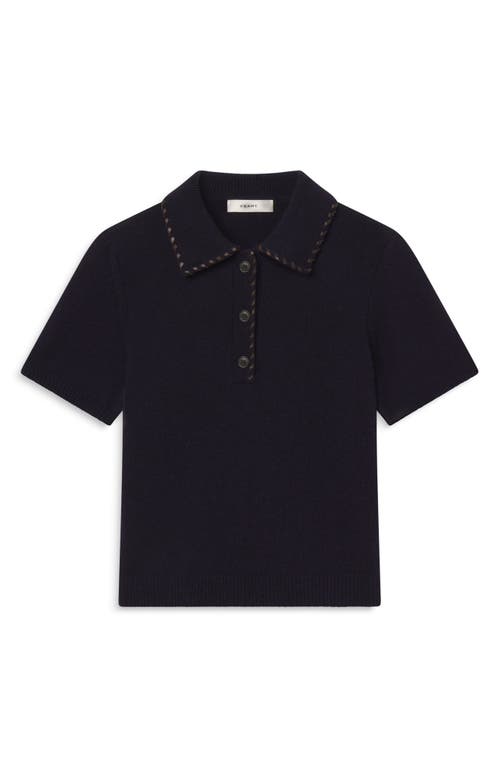 Frame Leather Whipstitch Wool & Cashmere Sweater In Blue