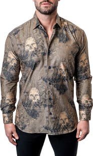 Maceoo Einstein Skull Sand Brown Contemporary Fit Button-Up Shirt