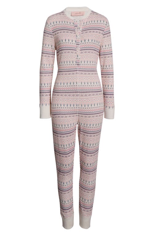 Papinelle Fair Isle Waffle Knit Pajama Jumpsuit In Pink