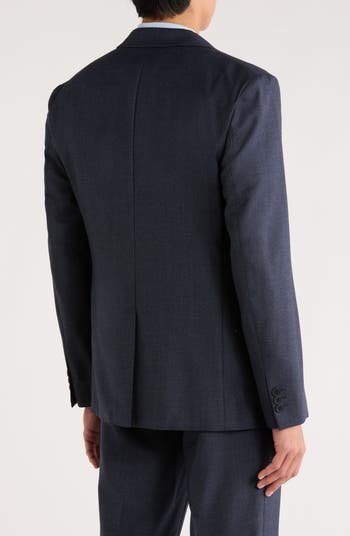Clinton Slim Fit Navy Houndstooth Wool Blend Blazer