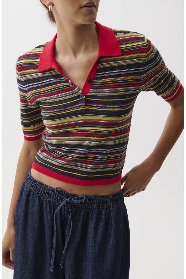 Ashlee Striped Cropped Polo, Main, color, NEGRONI STRIPE