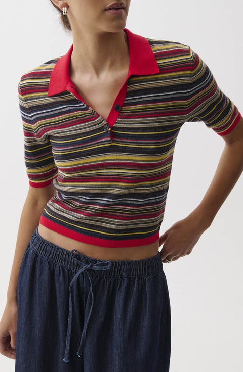 Ashlee Striped Cropped Polo