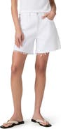 PAIGE Archie Raw Hem High Waist Mid Thigh Denim Shorts