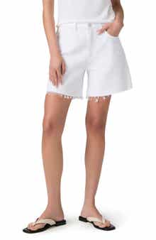 PAIGE Archie Raw Hem High Waist Mid Thigh Denim Shorts