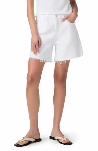 PAIGE Archie Raw Hem High Waist Mid Thigh Denim Shorts