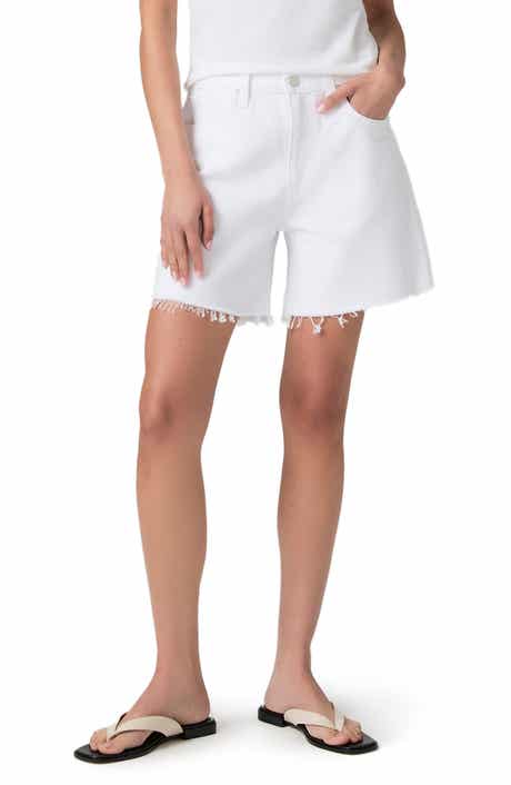 PAIGE Archie Raw Hem High Waist Mid Thigh Denim Shorts