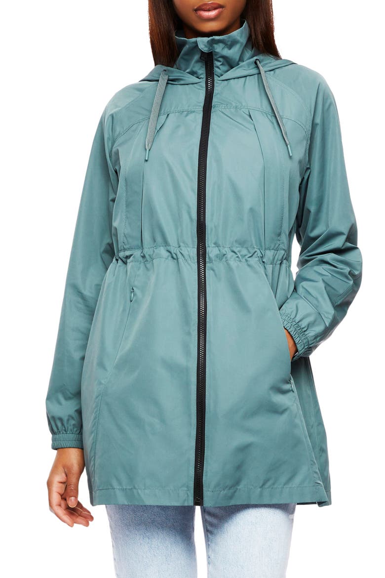 Rain Hooded Jacket, Main, color, EVERGREEN