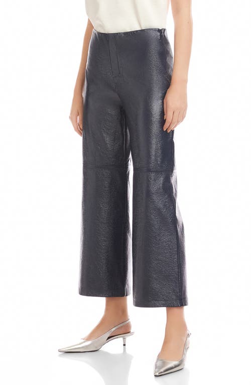 Fifteen Twenty Crop Wide Leg Patent Faux Leather Pants In Blue