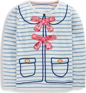 Mini Boden Kids' Stripe Bow Appliqué Long Sleeve Cotton Graphic T-Shirt