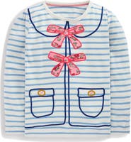 Mini Boden Kids' Stripe Bow Appliqué Long Sleeve Cotton Graphic T-Shirt