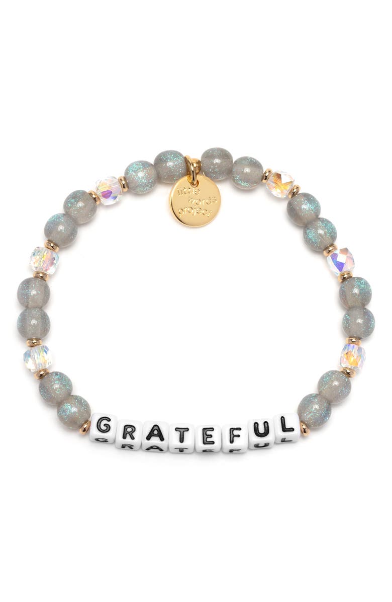 Little Words Project Grateful Beaded Stretch Bracelet, Main, color, White