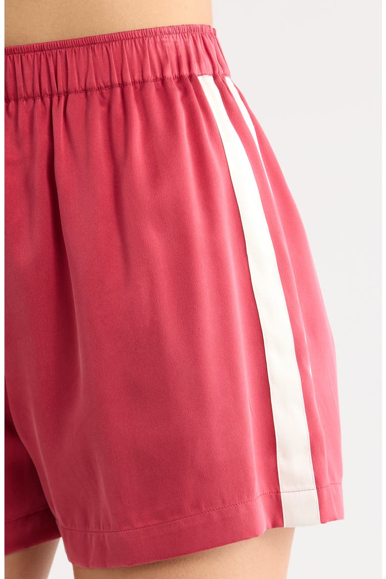 Side Stripe Silk Pajama Shorts, Alternate, color, CHILI PEPPER/ SOFT IVORY