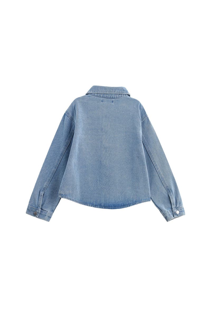 Long Sleeve Embroidered Bow Rhinestone Dot Denim Jacket, Alternate, color, Blue