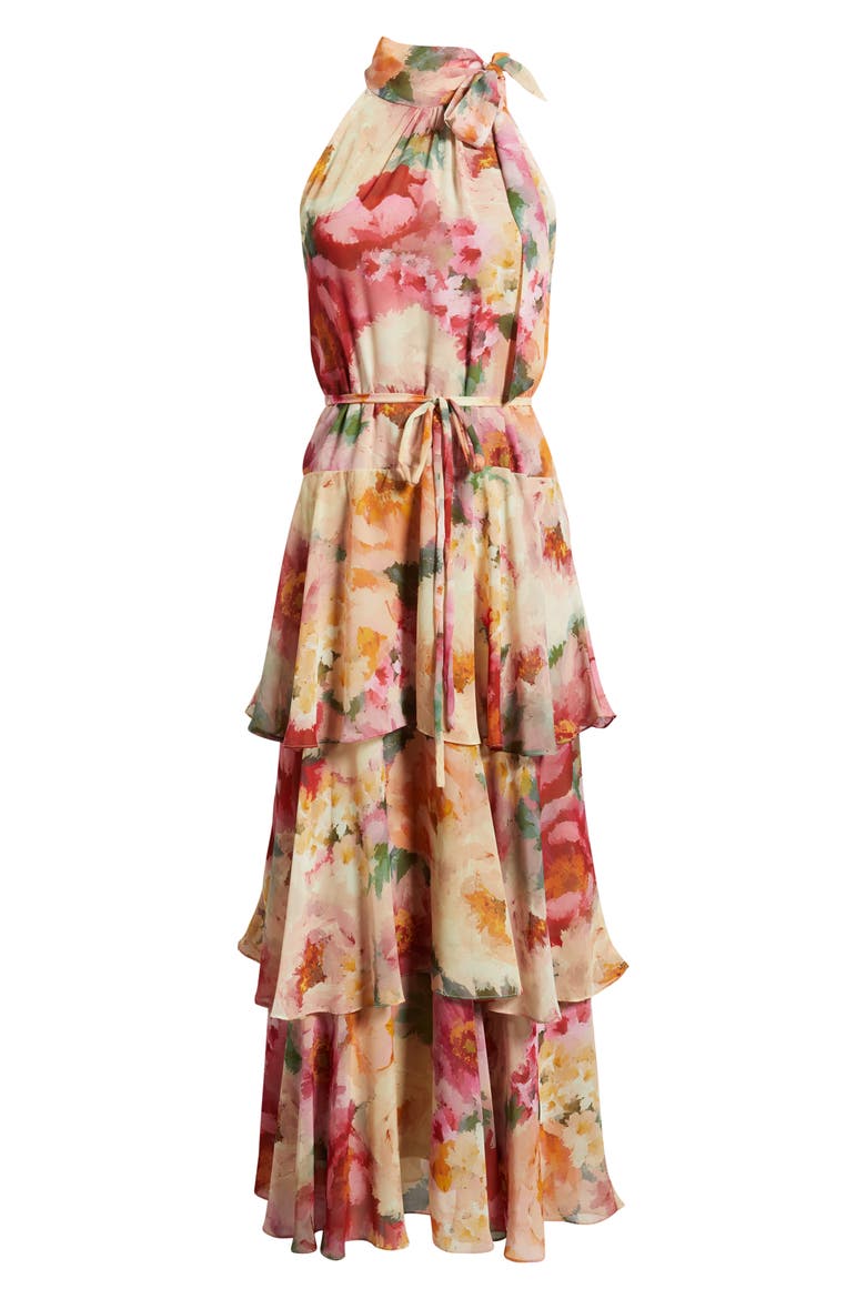 Mock Neck Tiered Maxi Dress, Alternate, color, ORANGE MULTI
