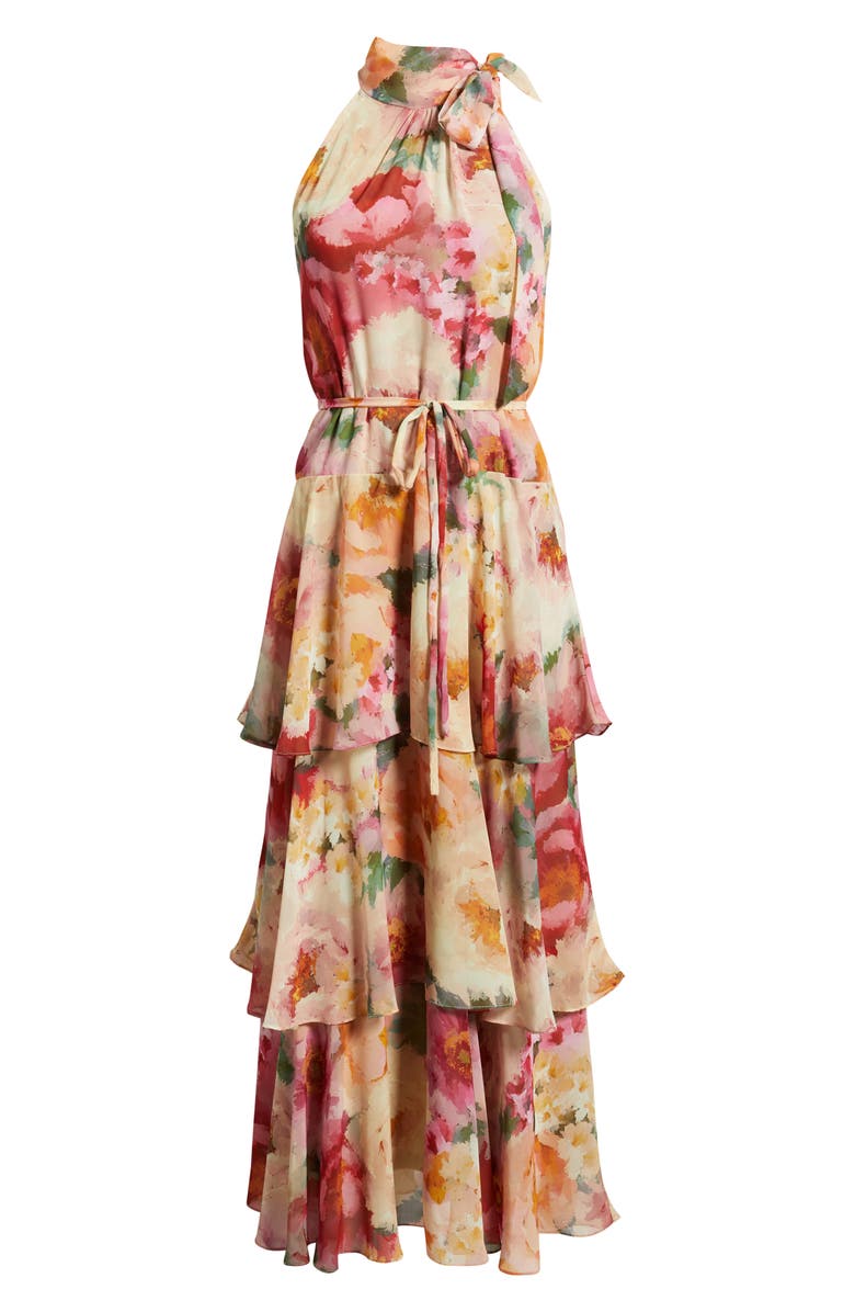 Julia Jordan Mock Neck Tiered Maxi Dress, Main, color, Orange Multi