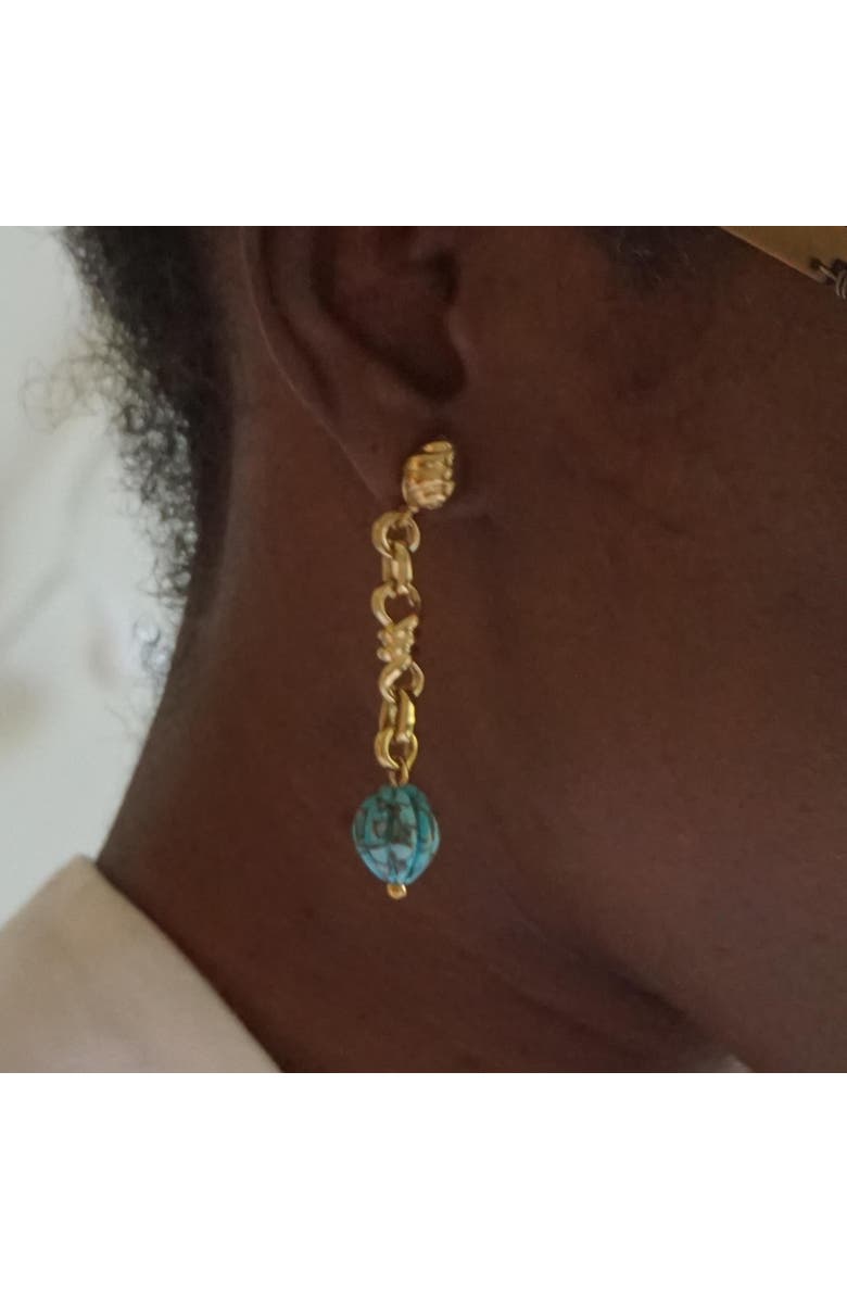 LuvMyJewelry Firefly Design Yellow Gold Plated Sterling Silver Turquoise Gemstone Dangle Earring, Alternate, color, 