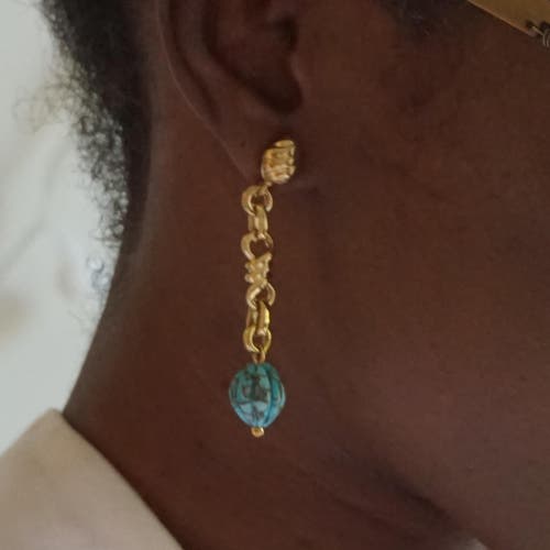 Luvmyjewelry Firefly Design Yellow Gold Plated Sterling Silver Turquoise Gemstone Dangle Earring In 14kt Gold Vermeil On Sterling