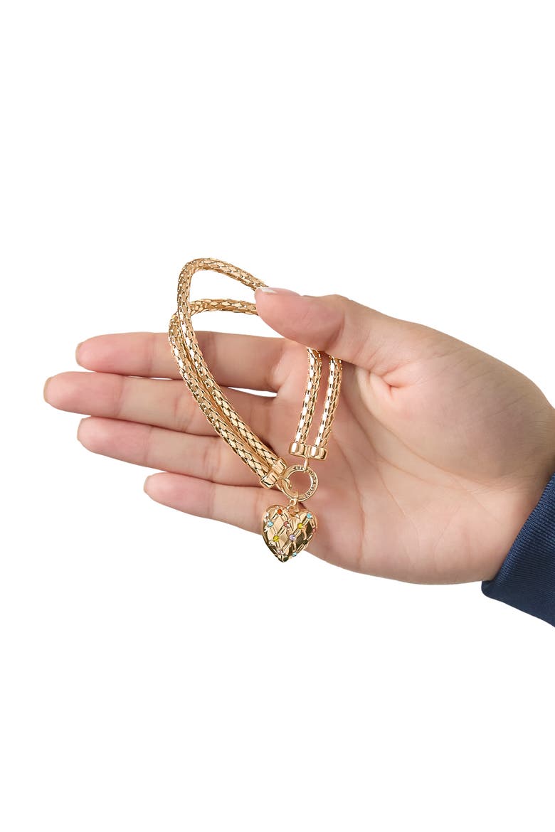 Double Chain Heart Padlock Necklace, Gold-Tone with Rainbow Crystals, Alternate, color, Gold Tone