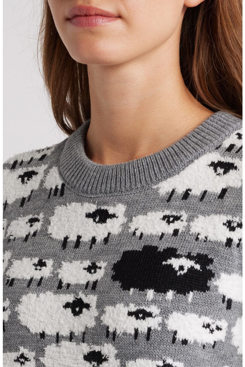 Sheep Jacquard Sweater, Alternate, color, CHARCOAL/WHITE