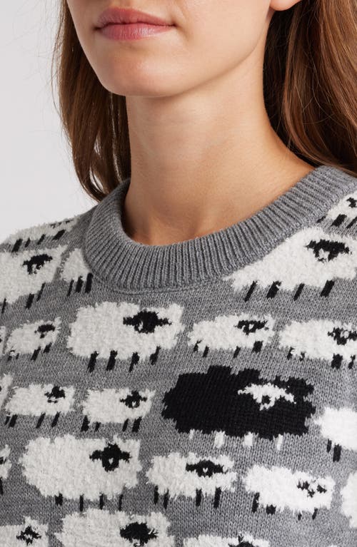 Bobeau Sheep Jacquard Sweater In Gray