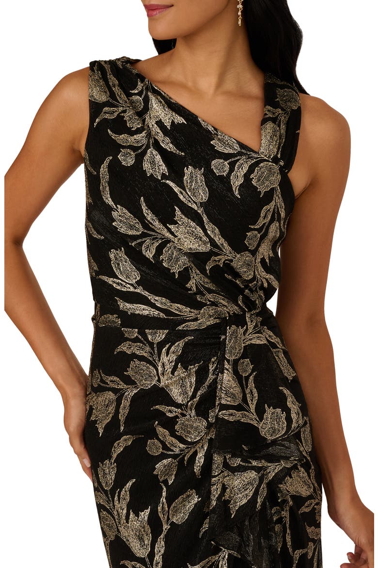 Metallic Embroidered Sleeveless Mermaid Gown, Alternate, color, BLACK/ GOLD