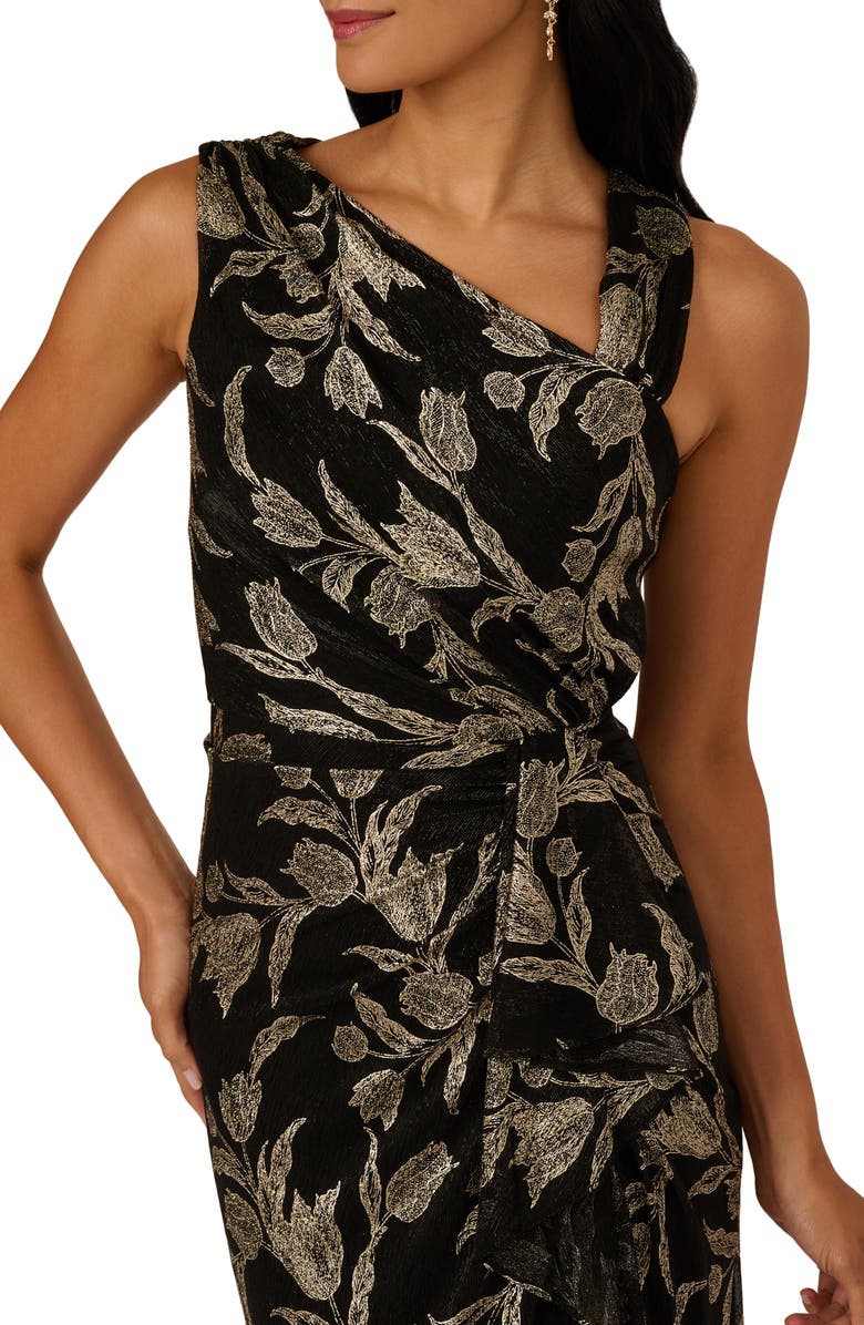 Adrianna Papell Metallic Embroidered Sleeveless Mermaid Gown, Alternate, color, Black/ Gold