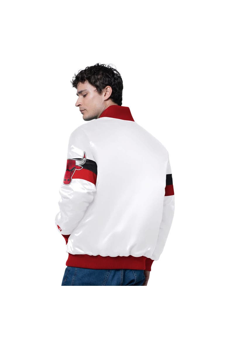 Men's Starter White Chicago Bulls Triple Option Varsity Full-Snap Satin Jacket, Alternate, color, White
