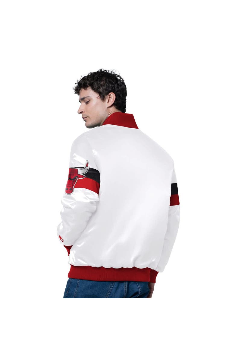 STARTER Men's Starter White Chicago Bulls Triple Option Varsity Full-Snap Satin Jacket, Alternate, color, White