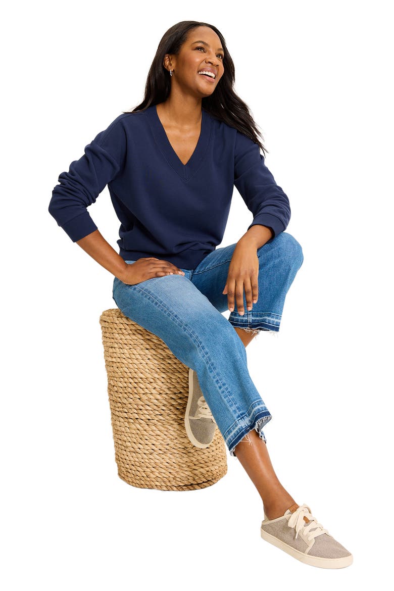 Marina del Mar Cotton V-Neck Sweatshirt, Alternate, color, COASTLINE