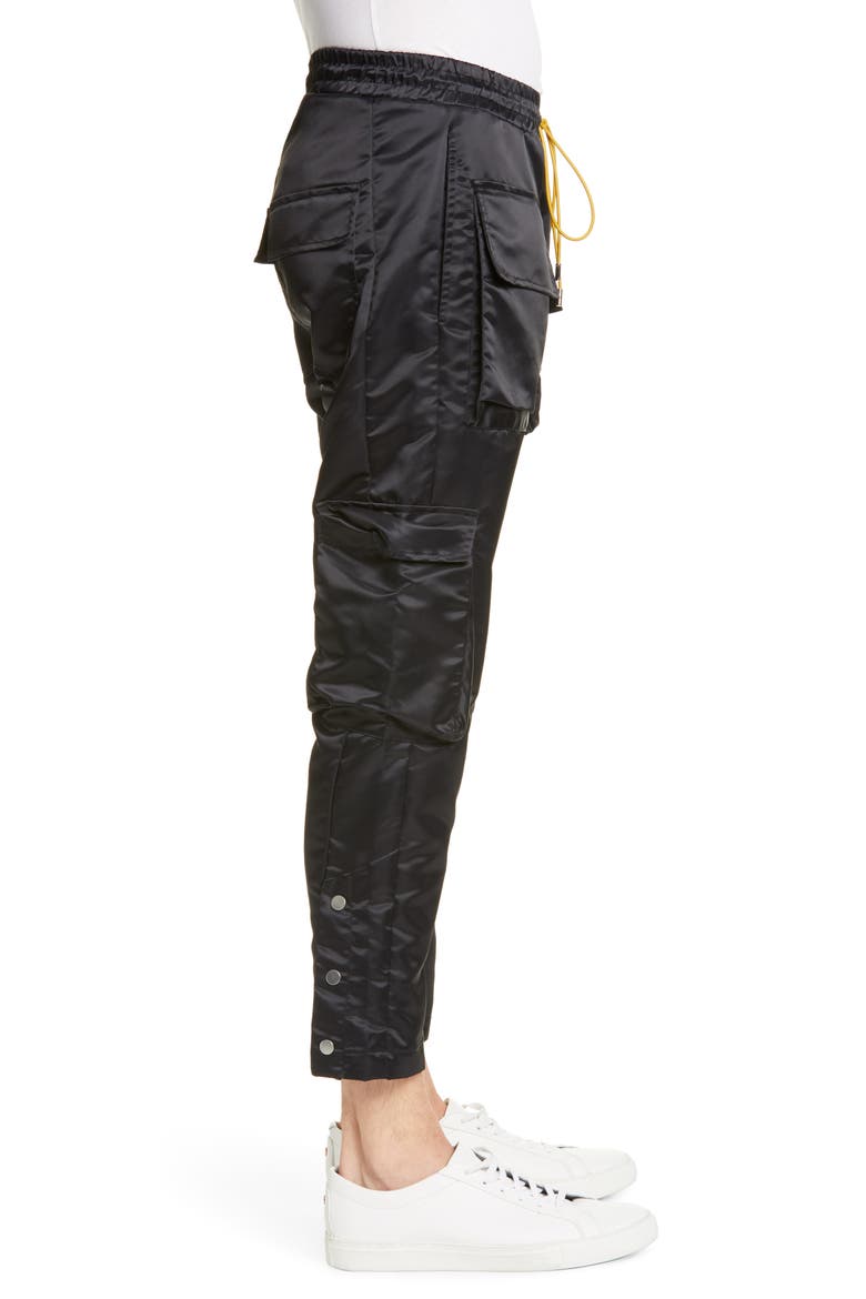 Cropped Satin Cargo Pants, Alternate, color, SATIN BLACK