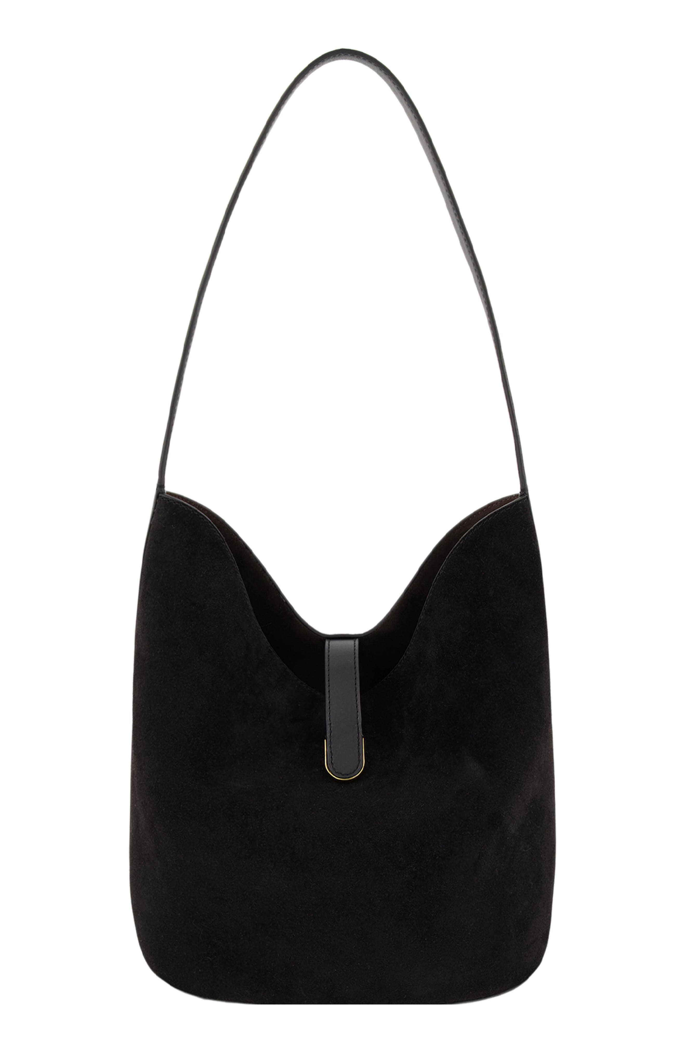 Medium Eris Suede Bucket Bag, Main, color, BLACK