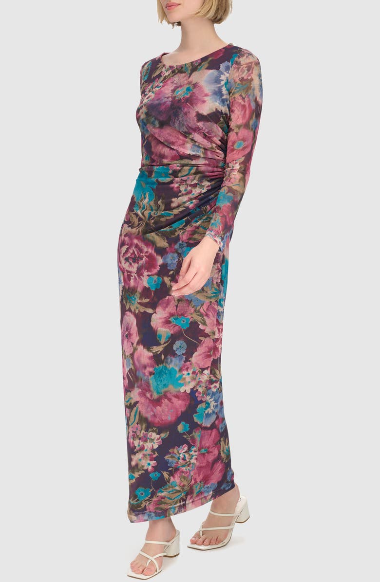 Calvin Klein Floral Long Sleeve Mesh Maxi Dress, Alternate, color,